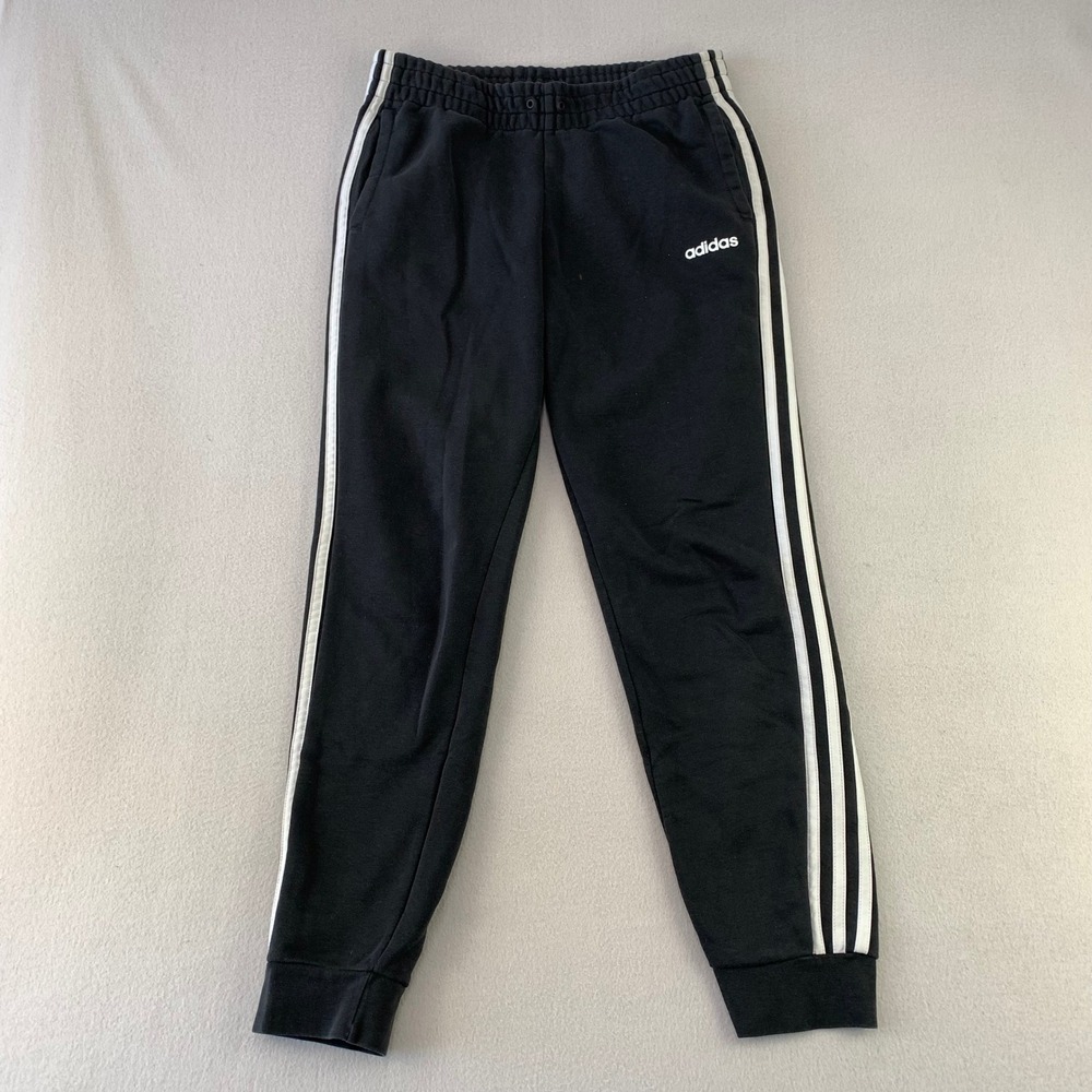 Adidas‎ Essentials 3-Stripe Joggers Mens Medium Black Fleece Tapered Sweatpants
